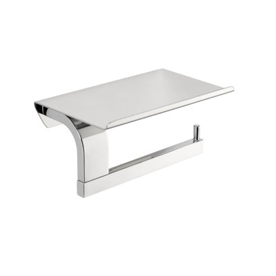 Chrome Toilet Roll Holder with Shelf Wall Mounted Stainless Steel