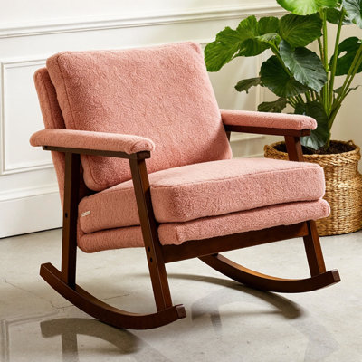 Chaise berçante moderne en velours 32,7 po Mid-Century - Chaise berçante d'appoint rembourrée avec structure en bois, coussin éponge haute densité et coussin lombaire - Fauteuil de lecture confortable pour le salon, la chambre à coucher et la véranda - Capacité de 250 lb
