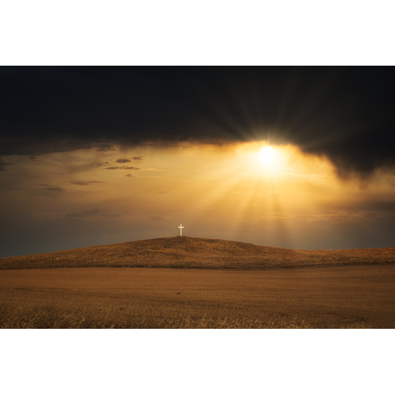 Sunset Over Wooden Cross by Kat72 - Wrapped Canvas Print, 30cm H x 46cm W