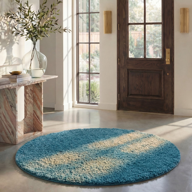 Brittney Performance solid color shag rug, Rond 9 pi, Turquoise