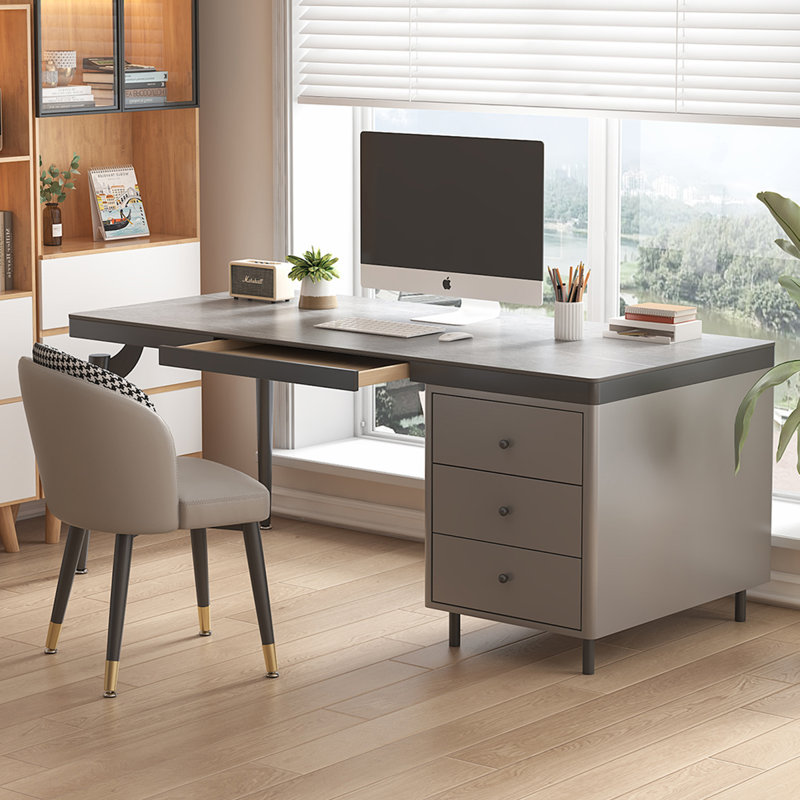 Bureau d'écriture rectangulaire en pierre frittée grise 39,37 ", 4 tiroirs, H 29,53 po x l 39,37 po x P 23,62 po