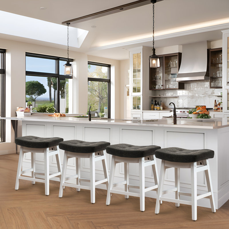 Tabouret de bar 24 po, PU-Grey Seat/White Frame