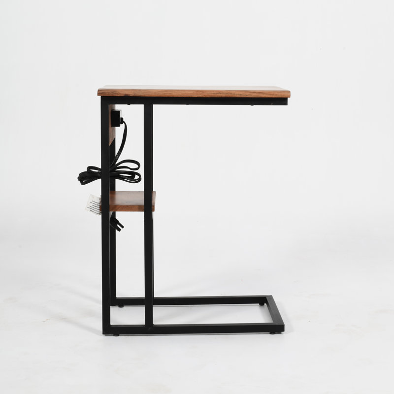 Solid Wood Top End Table and Built-In Outlets