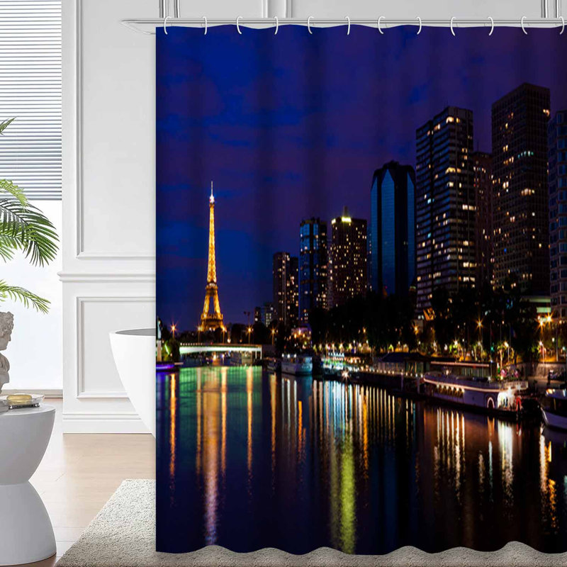 Rideau de douche Paris City Eiffel Tour Night Night avec 12 crochets, L 72 po x l 78 po