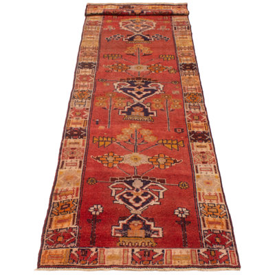 Zaelon One-of-a-Kind 3'8" X 13'3" 1990s Runner Wool Area Rug Red