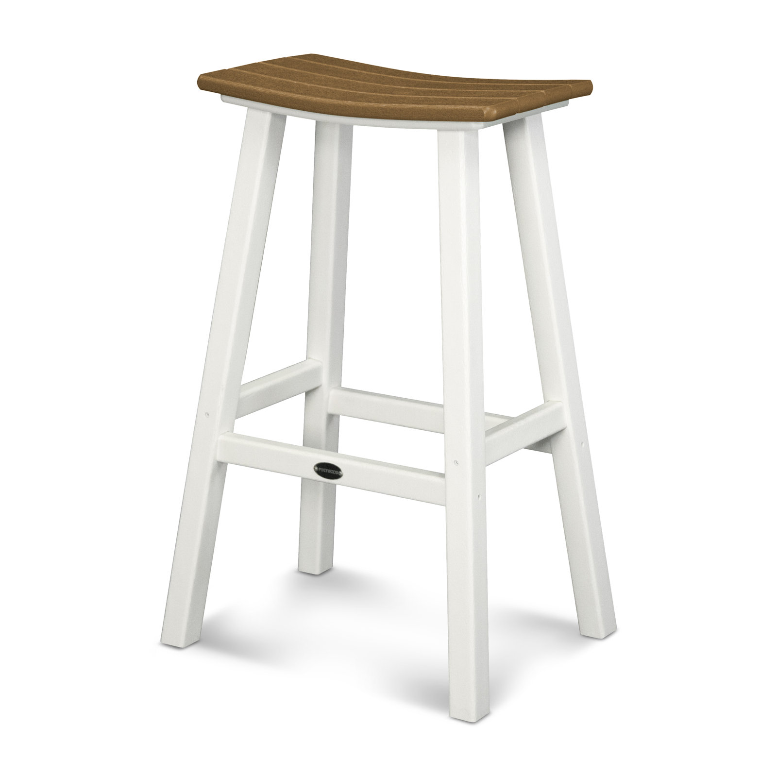 POLYWOOD® Contempo Saddle Bar Stool, White, Teak
