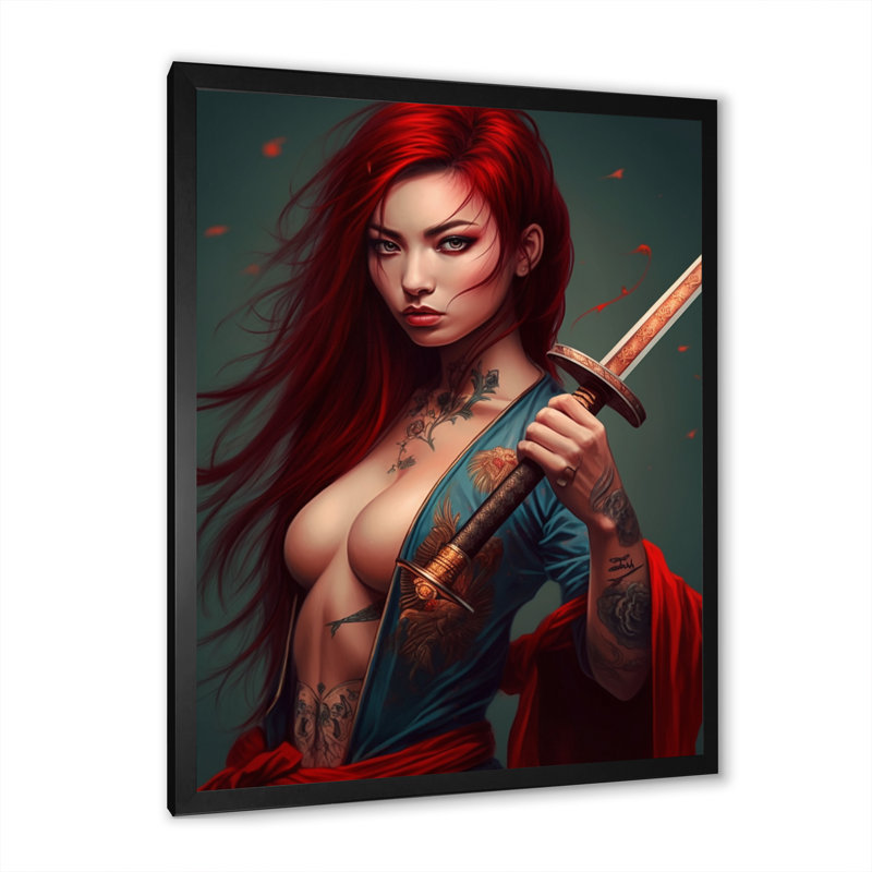 Fierce Samurai Girl III - impression, Cadre photo noir, H 20 po x l 12 po x P 1 po