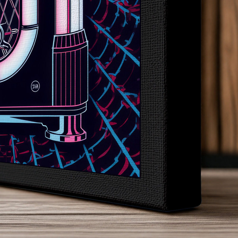 Neon Jukebox Retro - Wrapped Canvas, 18x12 - 45.7 x 30.5 cm, Black Border