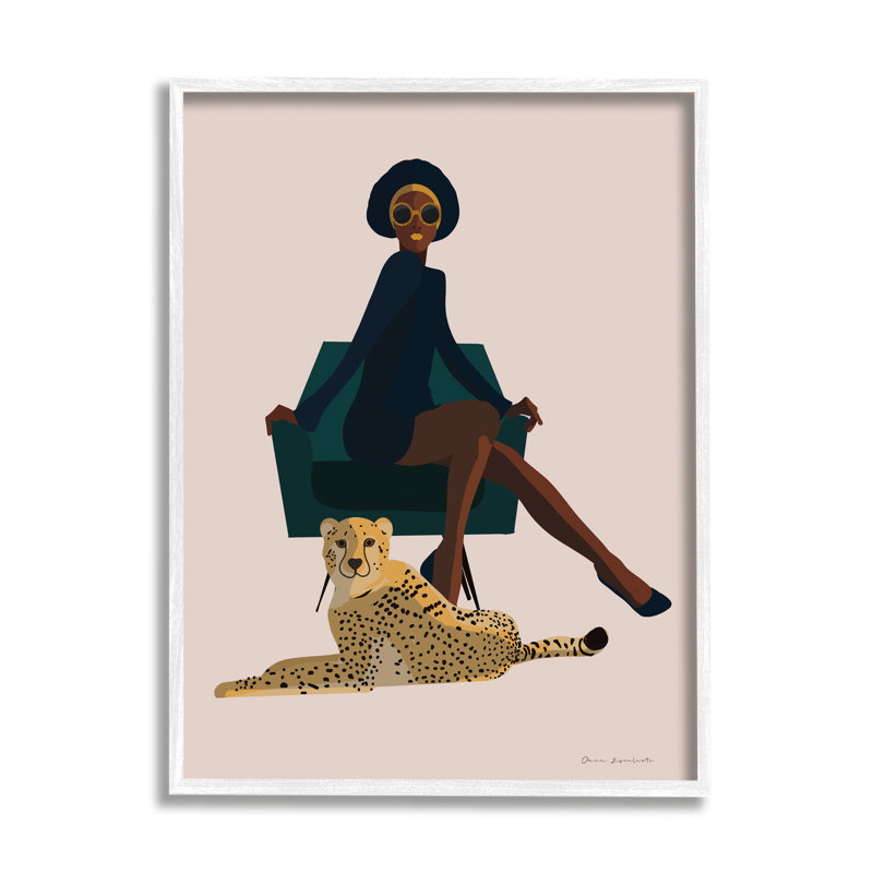 Fauteuil de style guépard féminin moderne, pose surdimensionnée et encadrée, art numérique sur toile par Omar Escalante