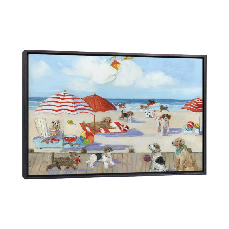 «Beach Bark Park II» par Sally Swatland - reproduction d'art, H 32 po x l 48 po x 1,5 po, Pas de tapis
