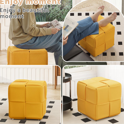 Repose-pieds carré jaune, tissu en velours côtelé doux, mousse à haute résilience, idéal pour les salons et les dortoirs, tabouret sans installation avec respirant confortable, utilisation polyvalente comme repose-pieds, siège au sol ou