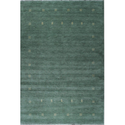 Green Hand-Knotted Wool Sparse Evergreen Motif Geometric Modern Contemporary Carpet Rug