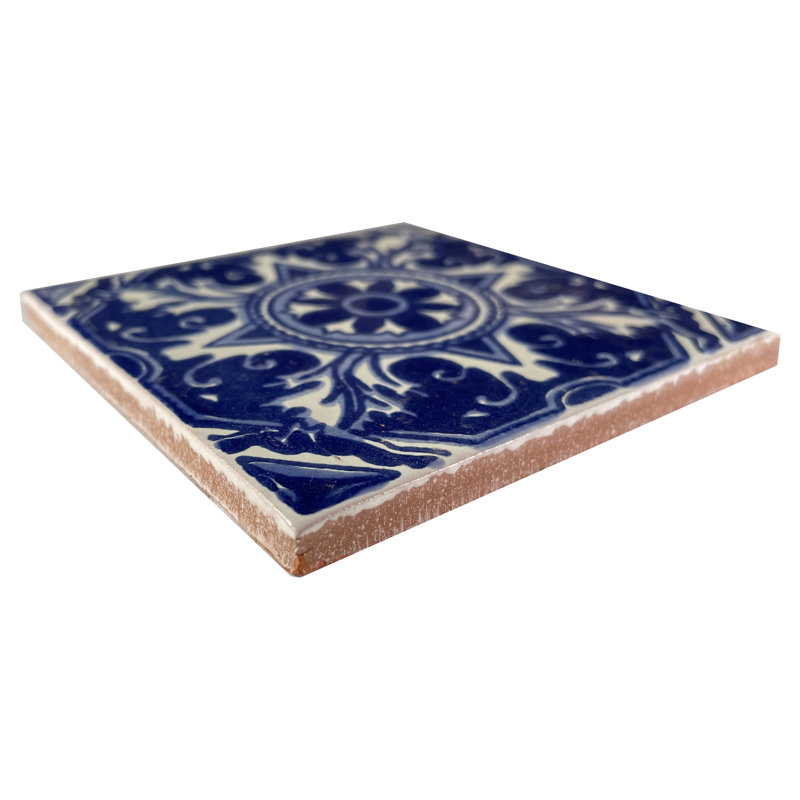 4.2" x 4.2" 9pcs TalaMex Blue Forest Mexican Clay Tile Handmade Talavera Backsplash Mosaic