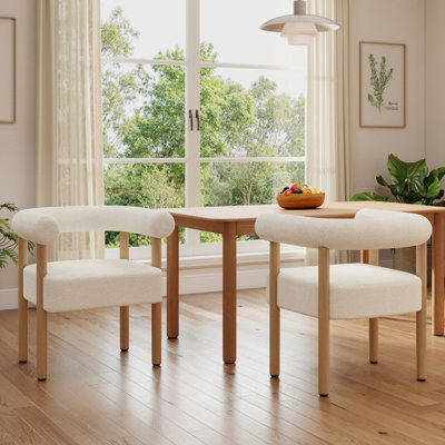 Ensemble de chaises de salle à manger cylindriques en molleton blanc polaire avec pieds en grain de bois pour la salle à manger et la cuisine