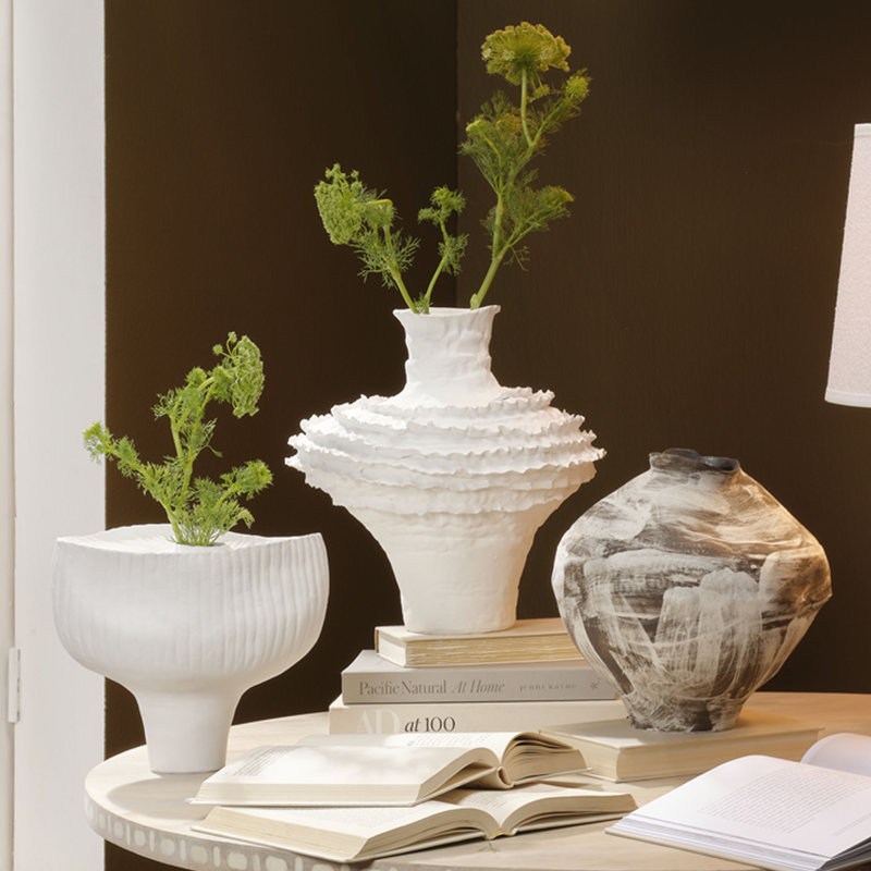White Ruffled Ceramic Decorative Table Vase