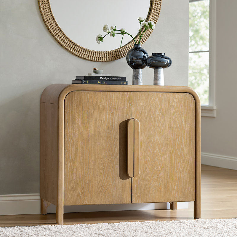 Backlund 36"W 2-Door Modern Natural Storage Oak Veneer Wood Cabinet with Adjustable Shelves