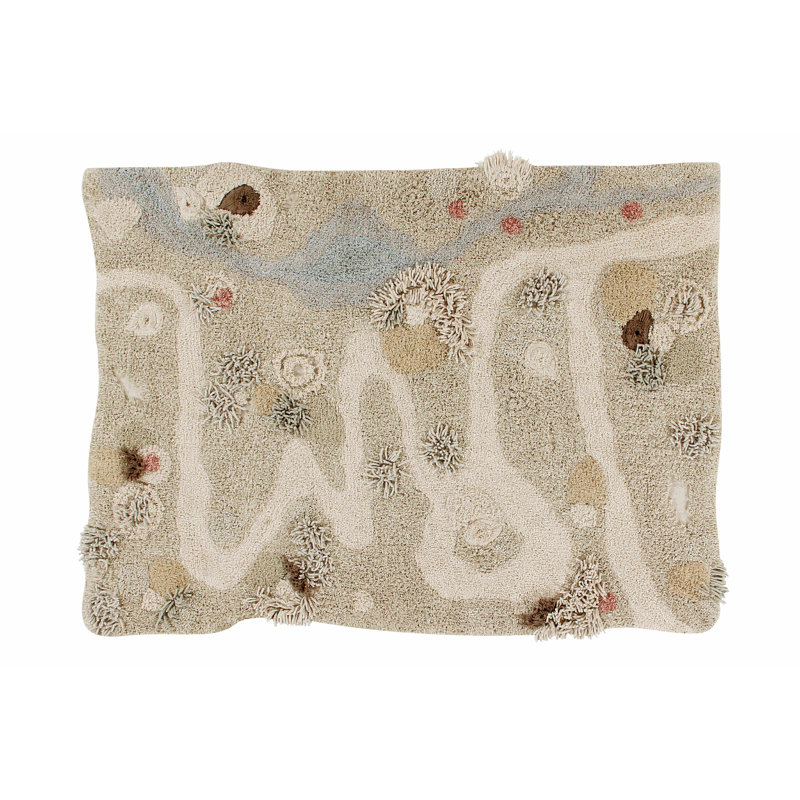 Handmade Cotton Blue and Beige Washable Play Rug