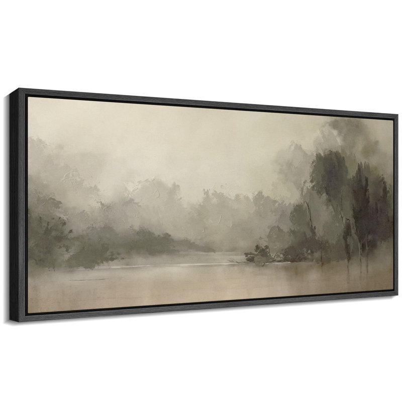 Misty Lake Forest, paysage monochrome, calme, nature, décoration murale pour le salon, chambre à coucher, bureau, très grandes photos, impression sur toile encadrée