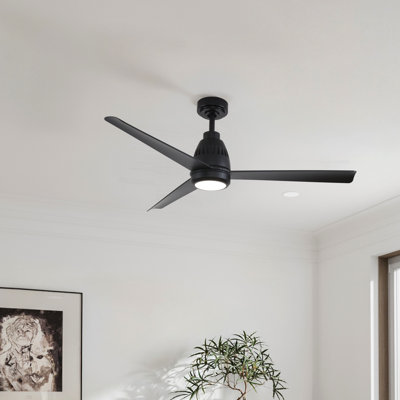 Ventilateur de plafond intérieur / extérieur 52 po Solara, ensemble d'éclairage intégré, ventilateur de plafond avec lumière et télécommande - noir mat
