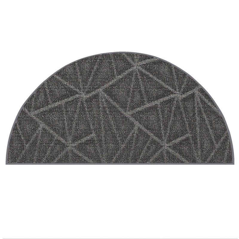 Tapis raffiné à motif raffiné gris, Demi-cercle 6 pi 6 po x 12 pi