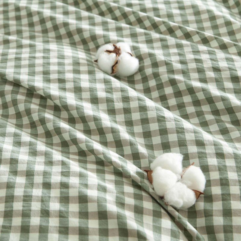 Ensemble de housse de couette 100% coton lavé à carreaux 3 pièces Nayoroom Gingham, Green