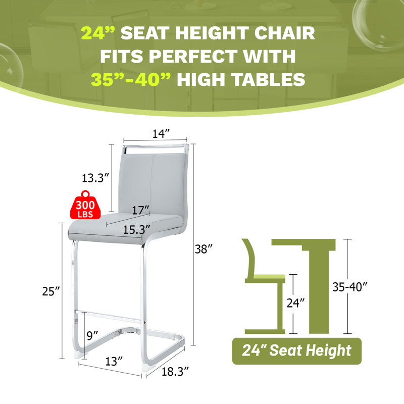 Mikale Upholstered Counter Stool with Metal Frame, 4, Light Gray