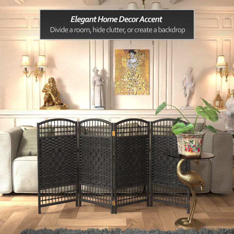 Short Fiber Weave Folding Screen, Black, 4, 23.5"H