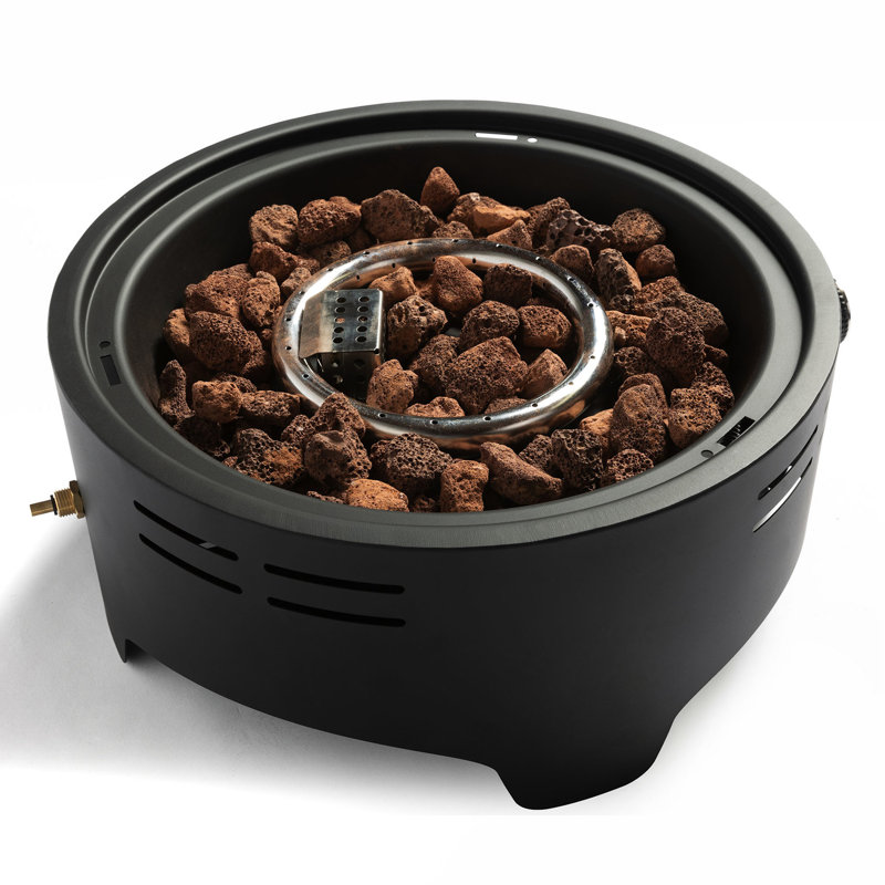 15 Inch Camping Fireplace - Portable Tabletop Propane Stove With Cooking Support, Stainless Steel Burner, Black Steel, 2.2Inch Bowl Depth 15" Burner Quick Connect, Adjustable Flame, Included Lid And