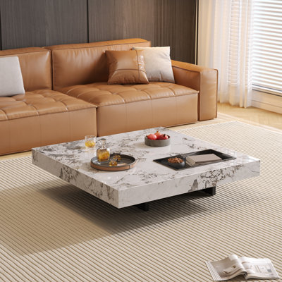 Briamarie 39.37'' Luxury Sintered Stone Square Coffee Table,Centre Table with Stainless Steel Feet