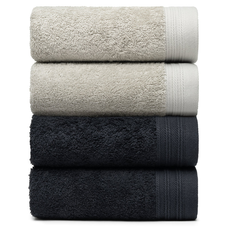 Ensemble de serviettes essuie-mains 100% coton 4 pièces Kendra, Noir / argent