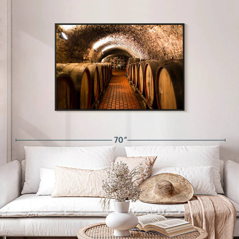 Winery Wine Barrels, Floating Frame Black, 43" X 29"