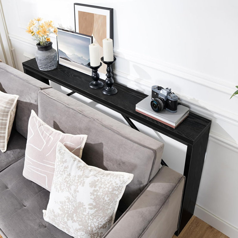 Black Wood and Metal Industrial Console Table, 62.2"