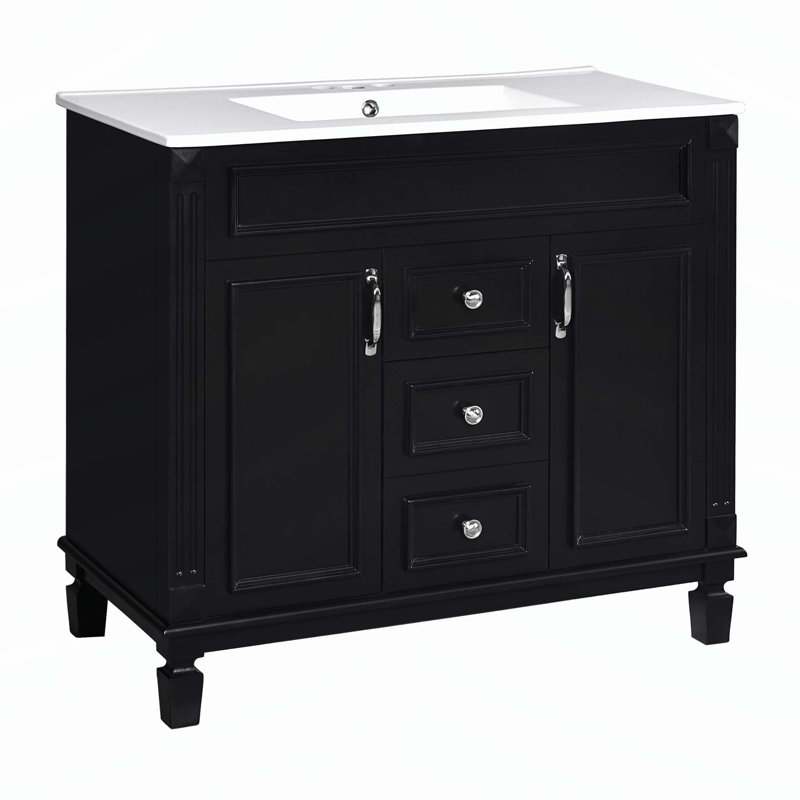 Meuble-lavabo moderne 36 po avec lavabo supérieur, Noir