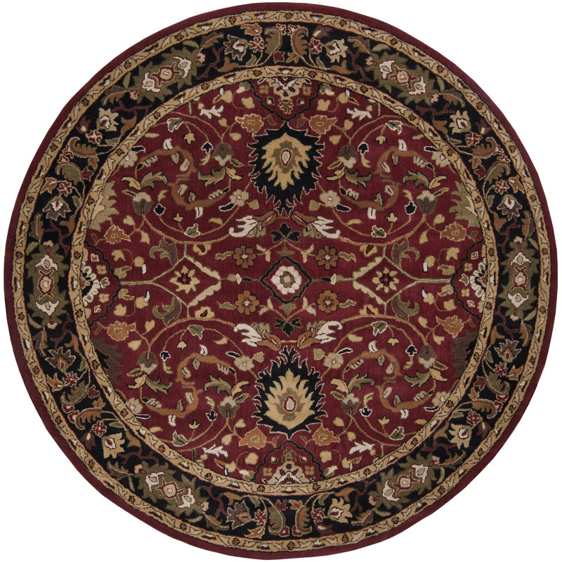 Graziani Oriental Hand-Tufted Wool Burgundy/Black Area Rug, Round 8'