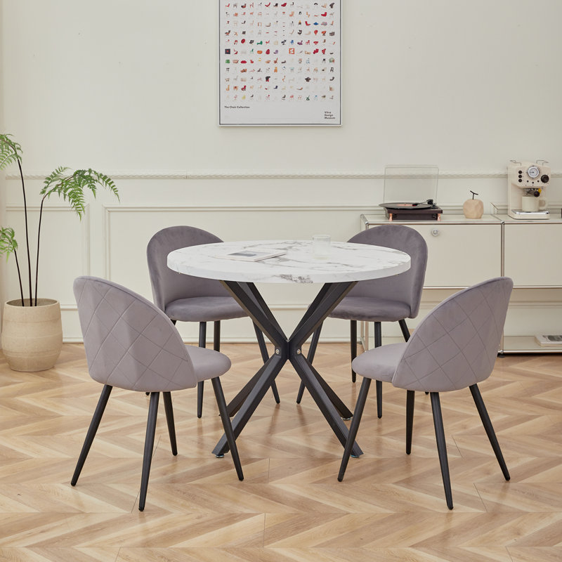 Caileigh Cotton Blend Upholstered Metal Side Chair, Grey