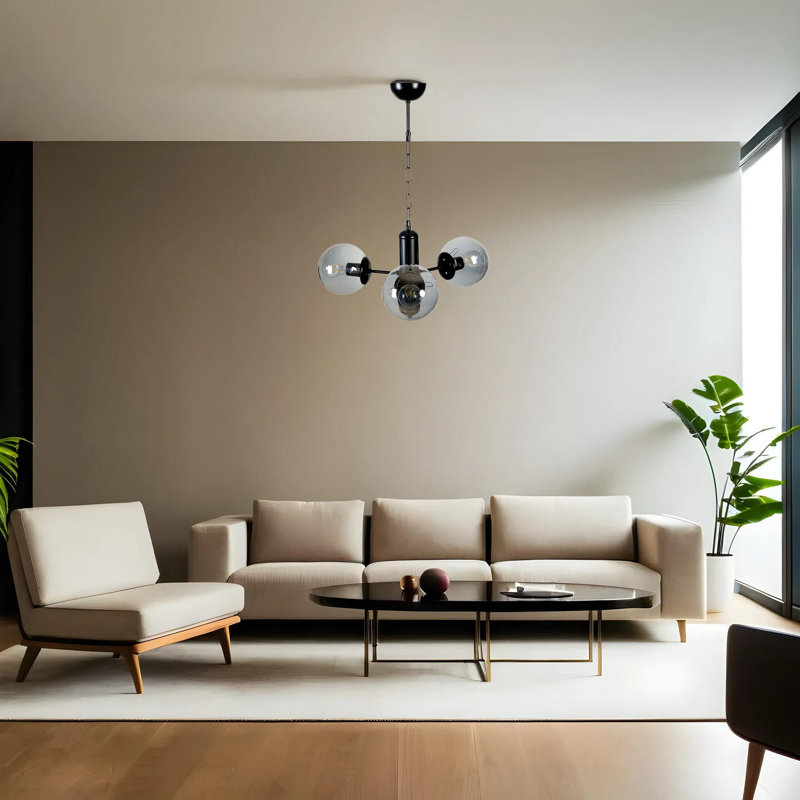 Élégant lustre noir et fumées, structure en métal, 15,7 po de diamètre x 27,6 po de hauteur | Douille E27, 40 W maximum, indice de protection IP20 | Luminaire moderne pour le salon et la salle à manger, design élégant et durable