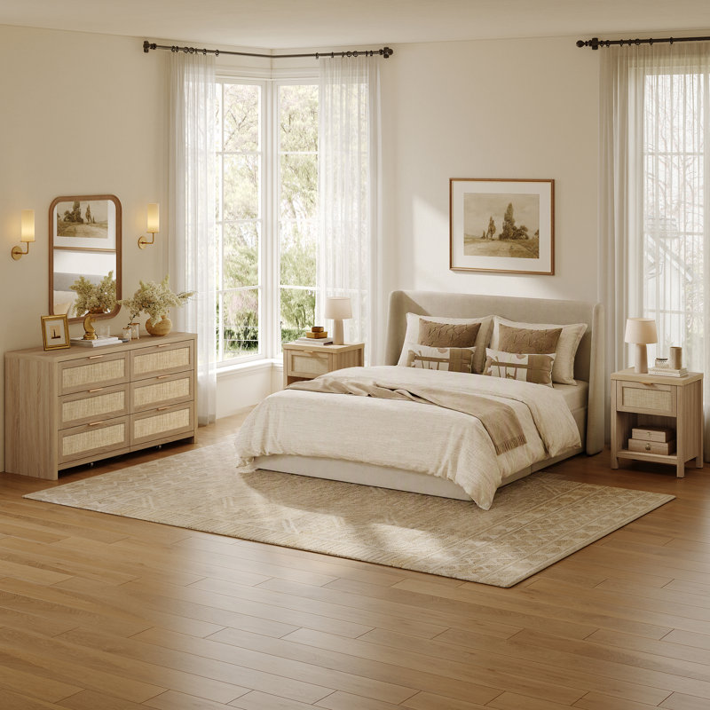 Ensemble de chambre à coucher 3 pièces Boho, Chêne clair
