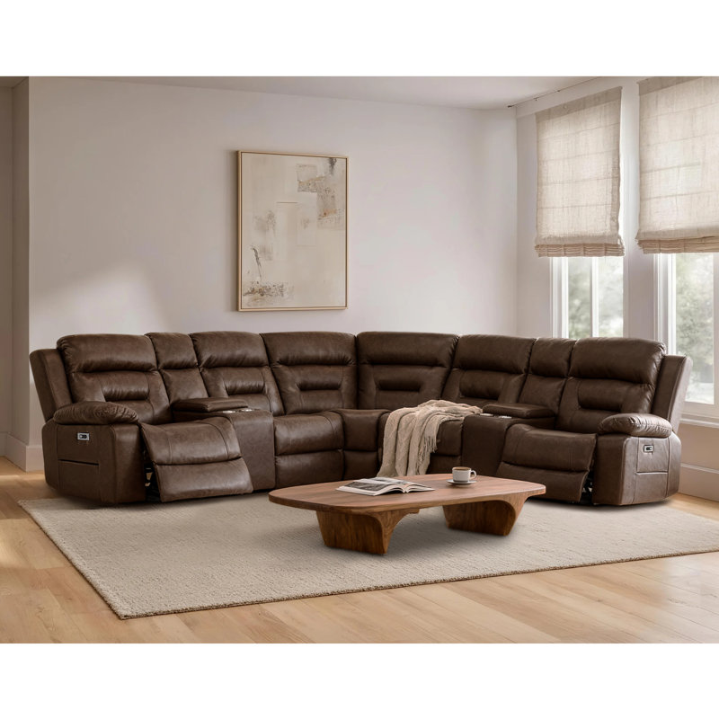 7-Piece Power Recliner Chair Reclining Sectional with 2 Power Recliners and Built-in USB Port Hidden Cupholder