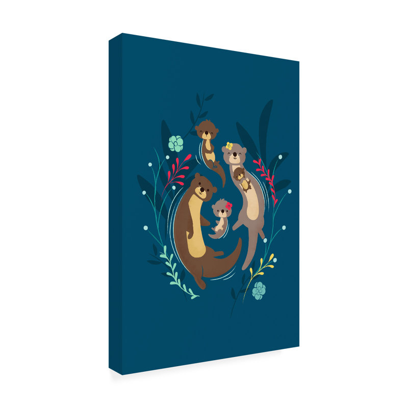 «Otter Family on Canvas» par Jay Fleck, reproduction, H 32 po x l 22 po x P 2 po