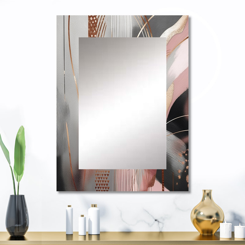 «Rose Rosegold Circle Complexity I» - miroir de formes transitionnelles, miroir mural moderne unique, impression d'art en métal