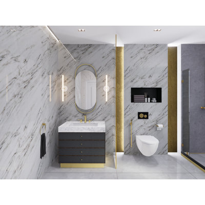 Tuscan- Modern Art Deco Oak Interior With Natural Grey Leather And Brushed Gold Steel Toe Kick