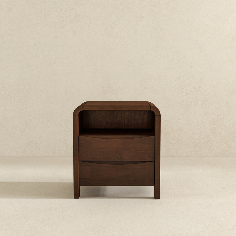 Solid Wood Nightstand With Two Drawers