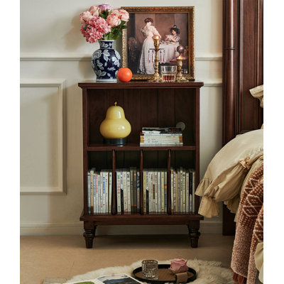 Vintage Dark Wood Open Bookcase with Divided Shelves