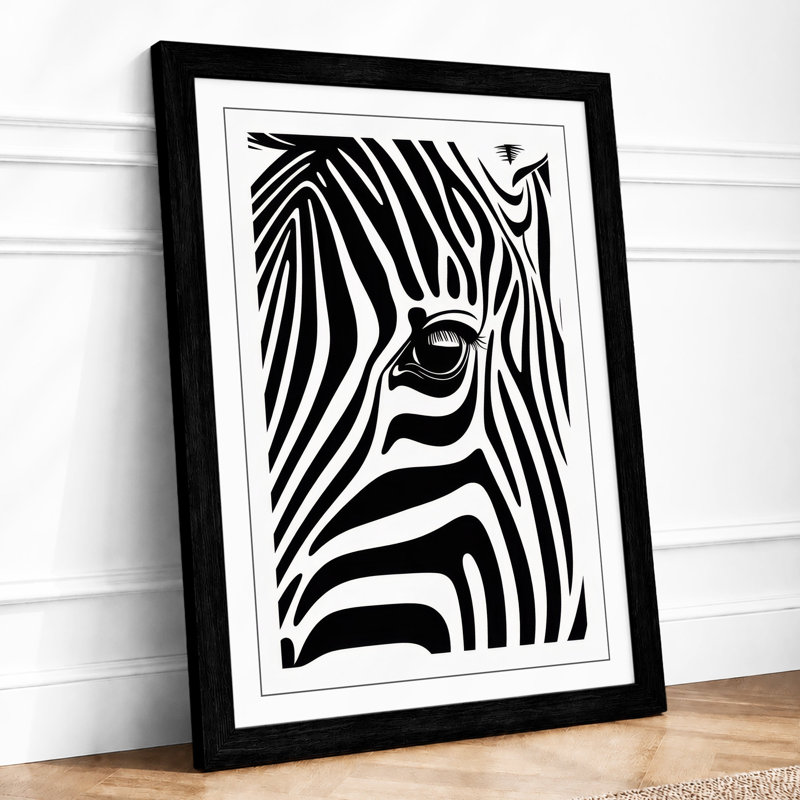 Striped Zebra Head Graphic Art - Framed Print, A4 - 29.7 x 21.0 cm, Black