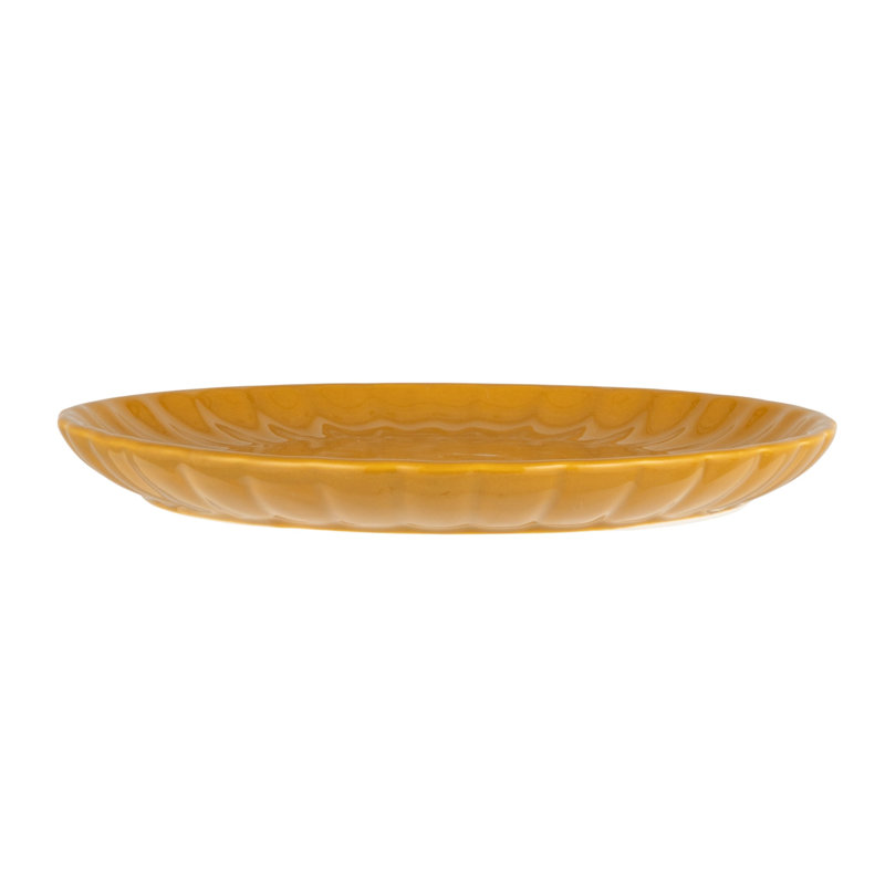 Grande assiette cannelée en grès avec glacis réactif