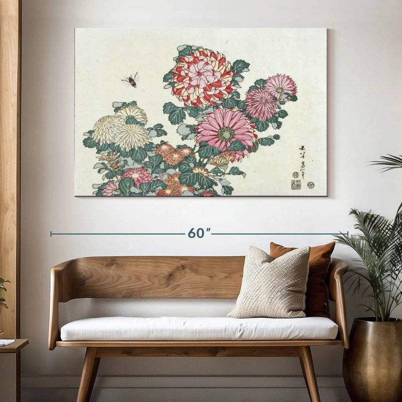 Chrysanthèmes Harnek et une abeille, H 34 po x l 51 po