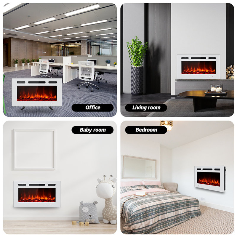 Foyer électrique 3 en 1 30 pouces, flamme 12 couleurs avec flamme respirante, H 17 po x l 30 po x P 4 po, Blanc