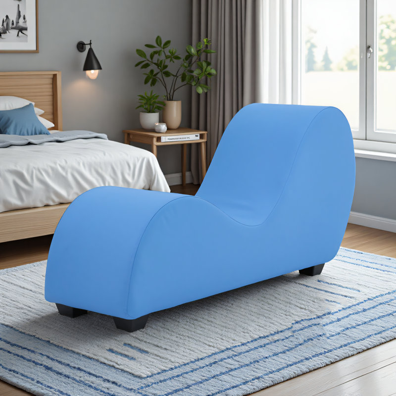 Faux Leather Chaise Lounge, Blue