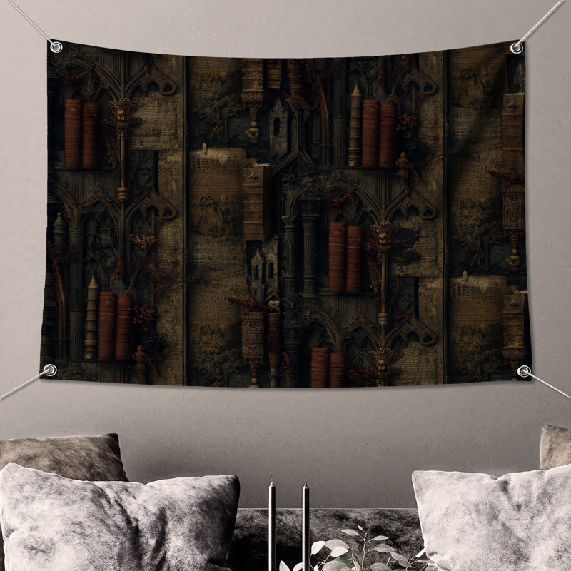 Tapisserie murale livres d'architecture gothique - Décoration murale architecture, 50in H x60in W with 4 Grommets