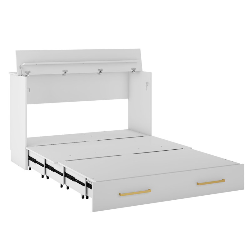 Queen Murphy Cabinet Bed with Storage, White